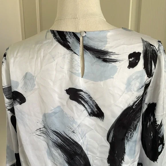 SEDUCE Sz6 blue + black paint splatter slinky top with waist detail - Picture 8 of 10